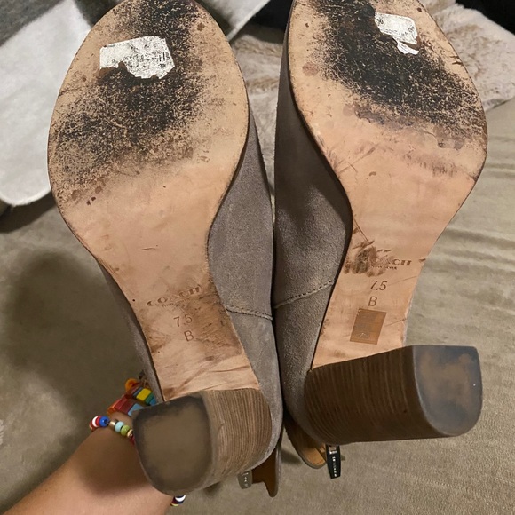 *Coach* Open Toe Taupe Suede Booties - Picture 4 of 8